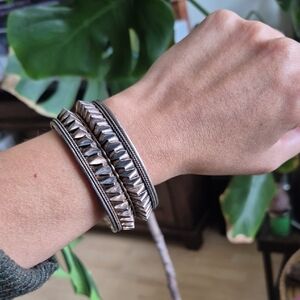 925 Silver Spiked Double Row Cuff Bracelet